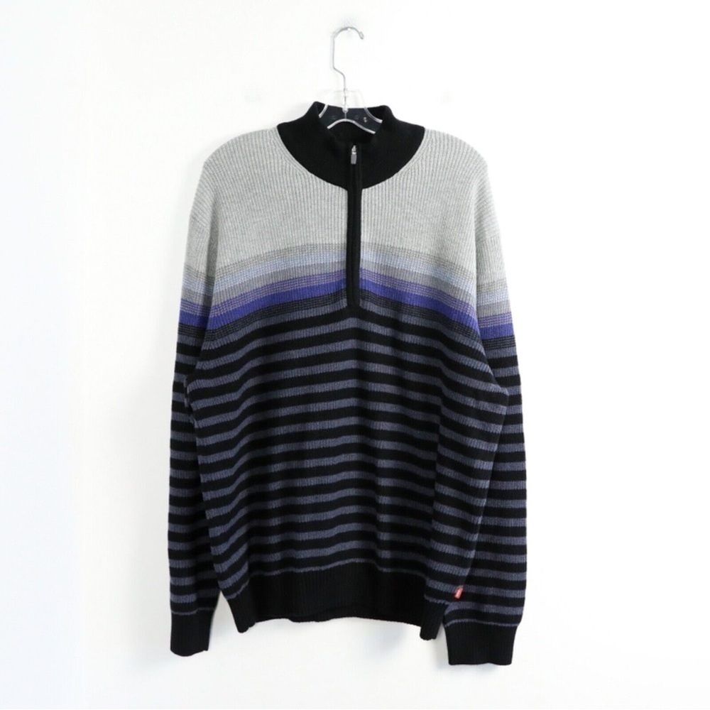 Izod men’s striped knit 100% cotton sweater 1/4 quarter zip XL thick warm top